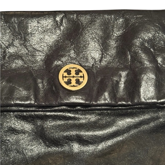 Tory Burch Dena Leather Crossbody Bag Handbag Folding Magnetic Flap Black - Picture 2 of 14